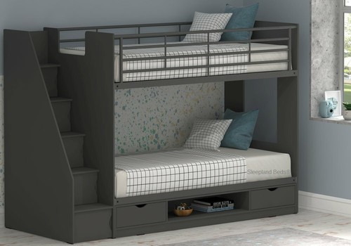 Grey bunk beds with - grey, storage