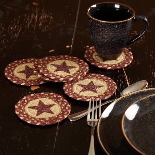 Coasters burgundy tan jute - burgundy,