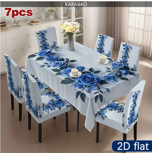 Dining set covers 7pcs blue - dining,